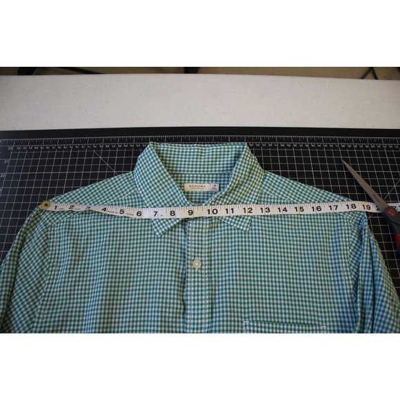 Sonoma/ Polo long sleeved/(Size M)/Green and White Gingham - Picture 9 of 11